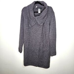 Islander Ireland Chunky Aran Knit Wool Long Cardigan Coat Women L Lavender Grey